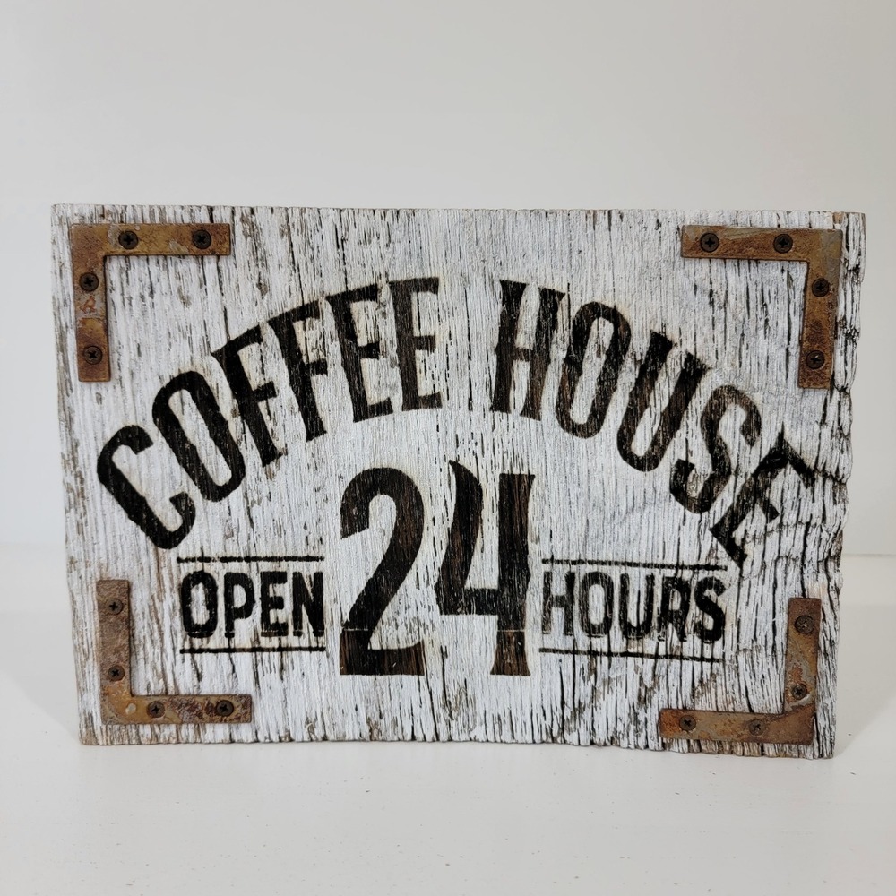 Rustic Reclaimed Wood Coffee House Open 24 Hours Sign Industrial Farmhouse Decor